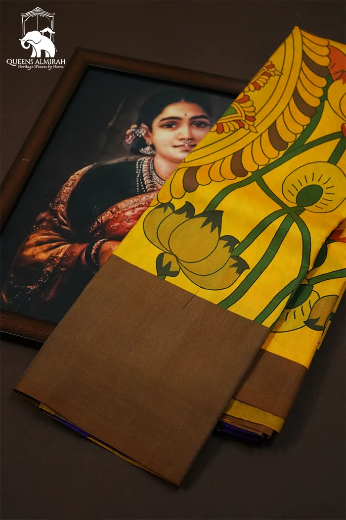 MANGO YELLOW WITH COCOA BROWN KANCHIVARAM SILK SAREE