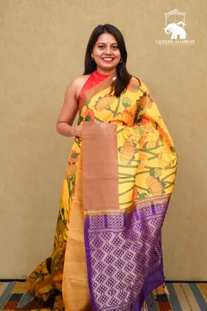 MANGO YELLOW WITH COCOA BROWN KANCHIVARAM SILK SAREE