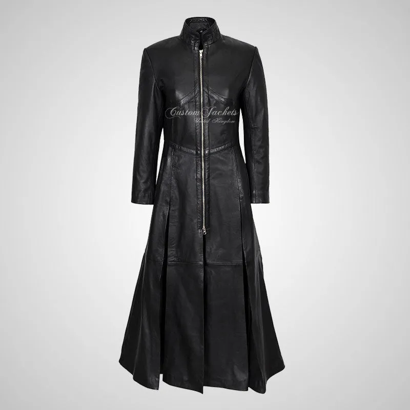 MATRIX Ladies Full-Length Black Leather Coat