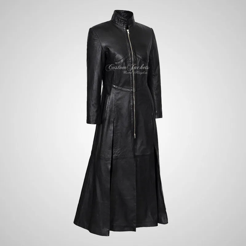 MATRIX Ladies Full-Length Black Leather Coat