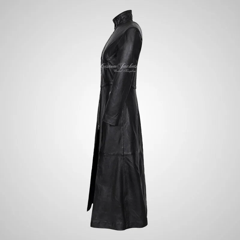 MATRIX Ladies Full-Length Black Leather Coat