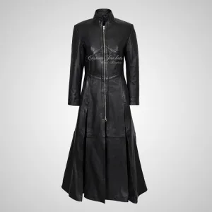 MATRIX Ladies Full-Length Black Leather Coat