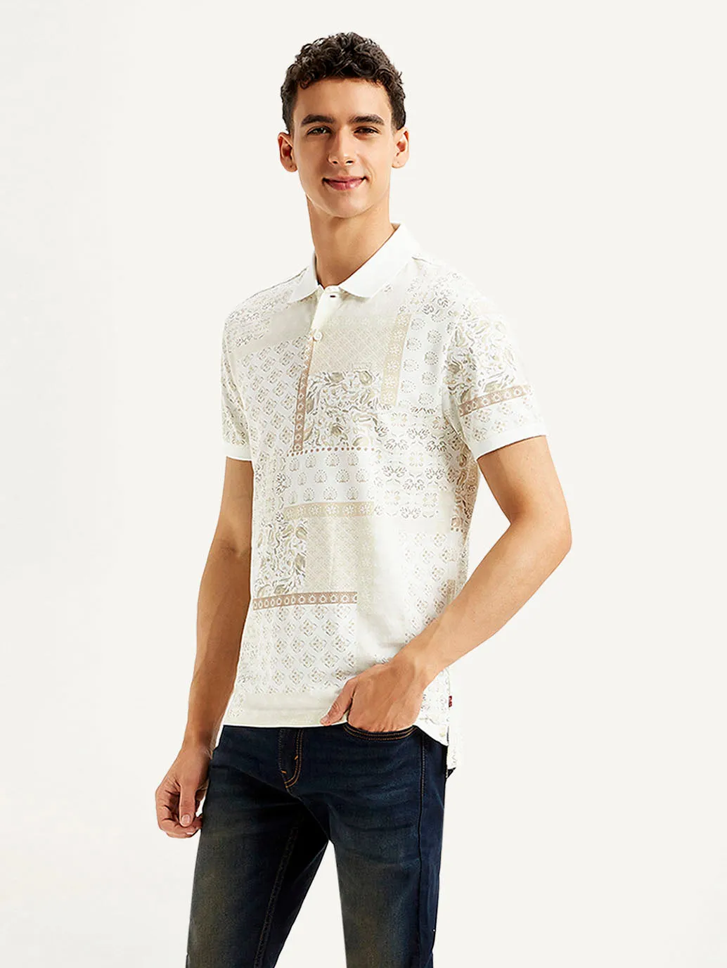 Men's Ethnic Motifs Slim Fit Polo T-shirt