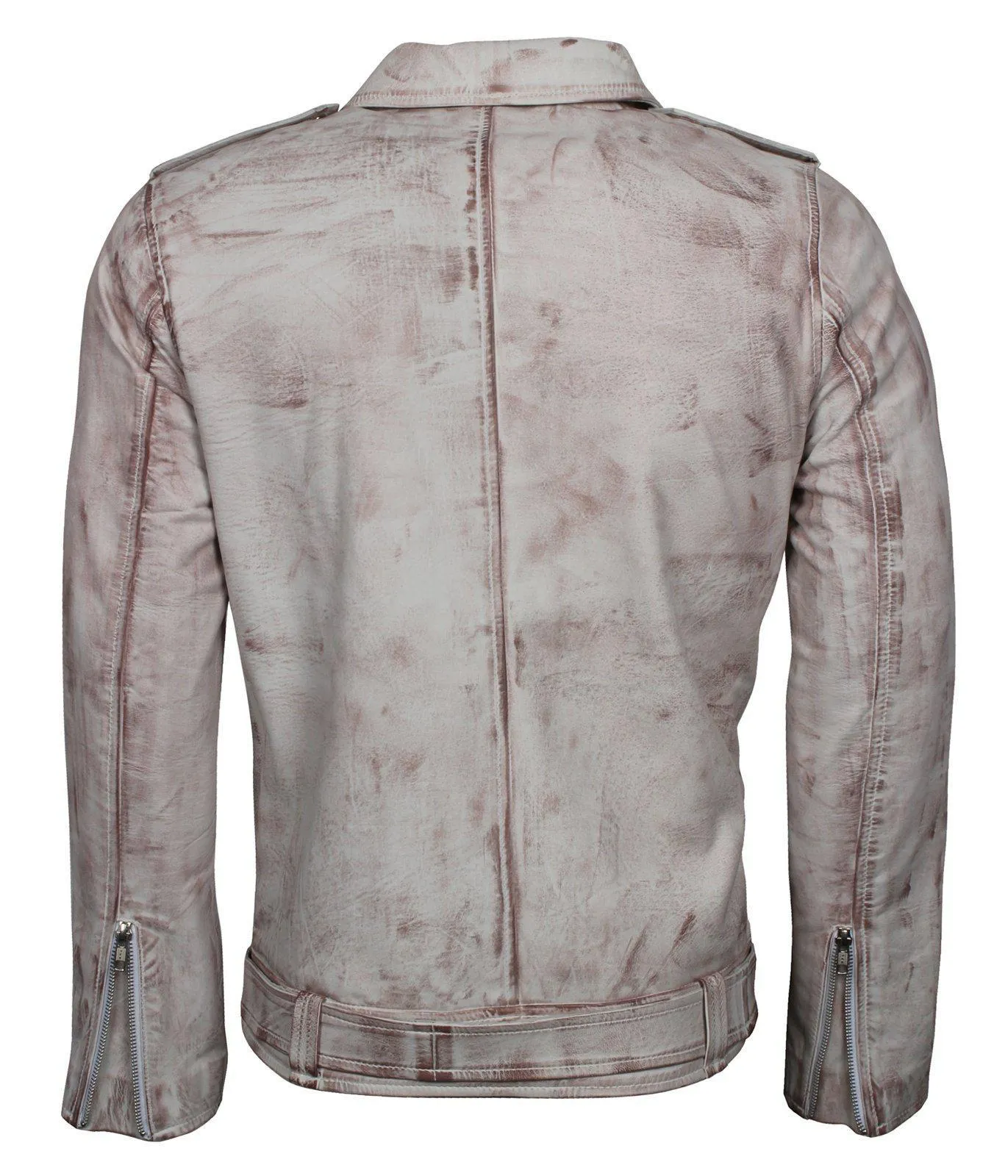 Men's White Classic Rocker Waxed Genuine Leather Motorcycle Jacket