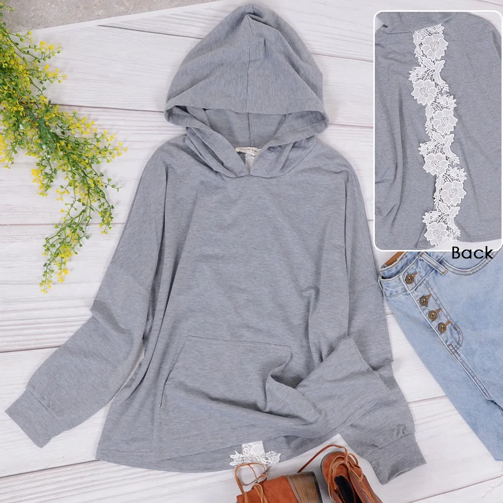 Relaxed Back Lace Crochet Hoodie
