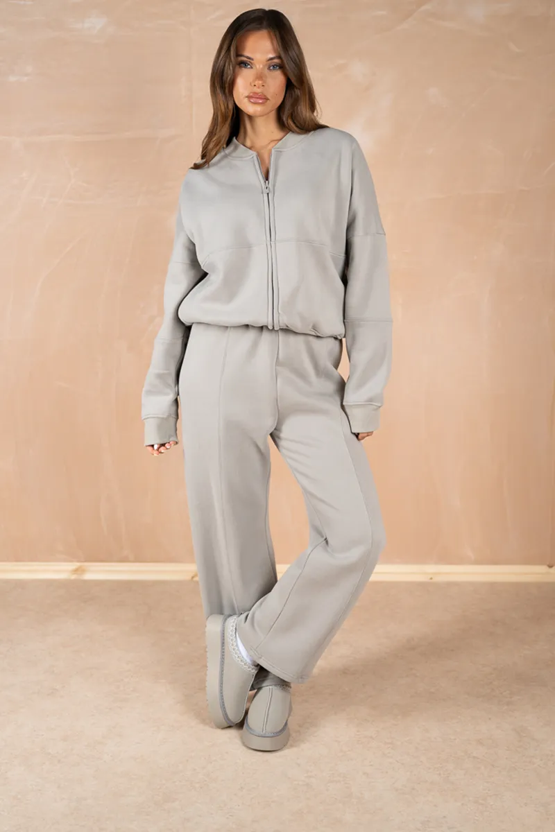 Relaxed Zip-Up Bomber Jacket - Grey