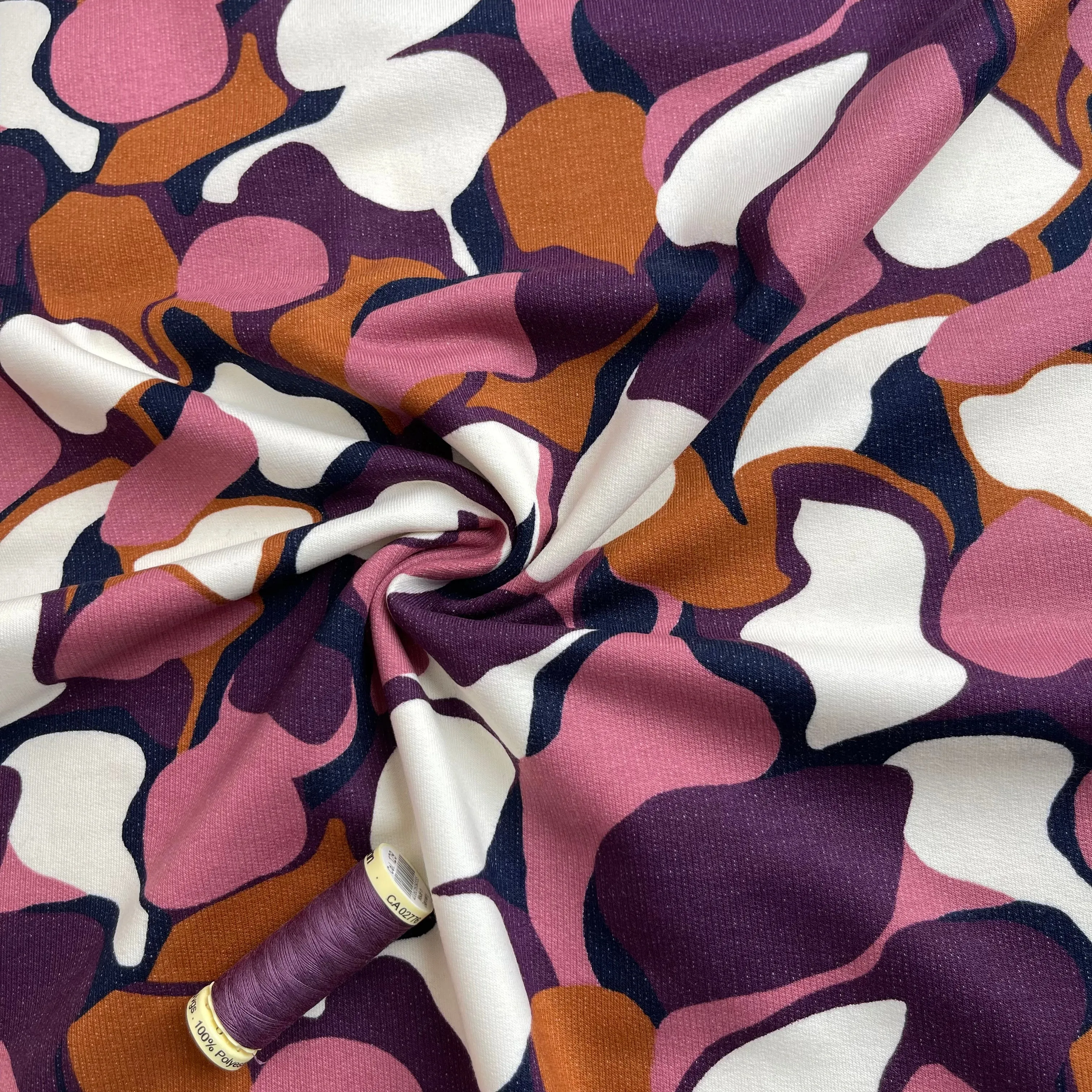 REMNANT 0.39 Metre - Abstract Shapes in Mauve Peach Soft Cotton Sweat-shirting Fabric