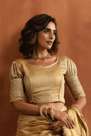 Royal Gold Puff Sleeves Readymade Blouse