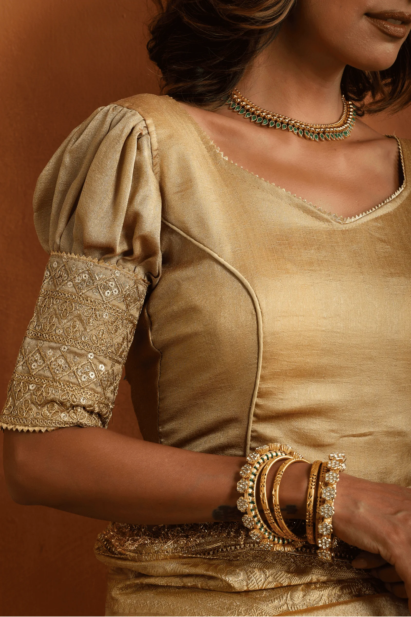 Royal Gold Puff Sleeves Readymade Blouse