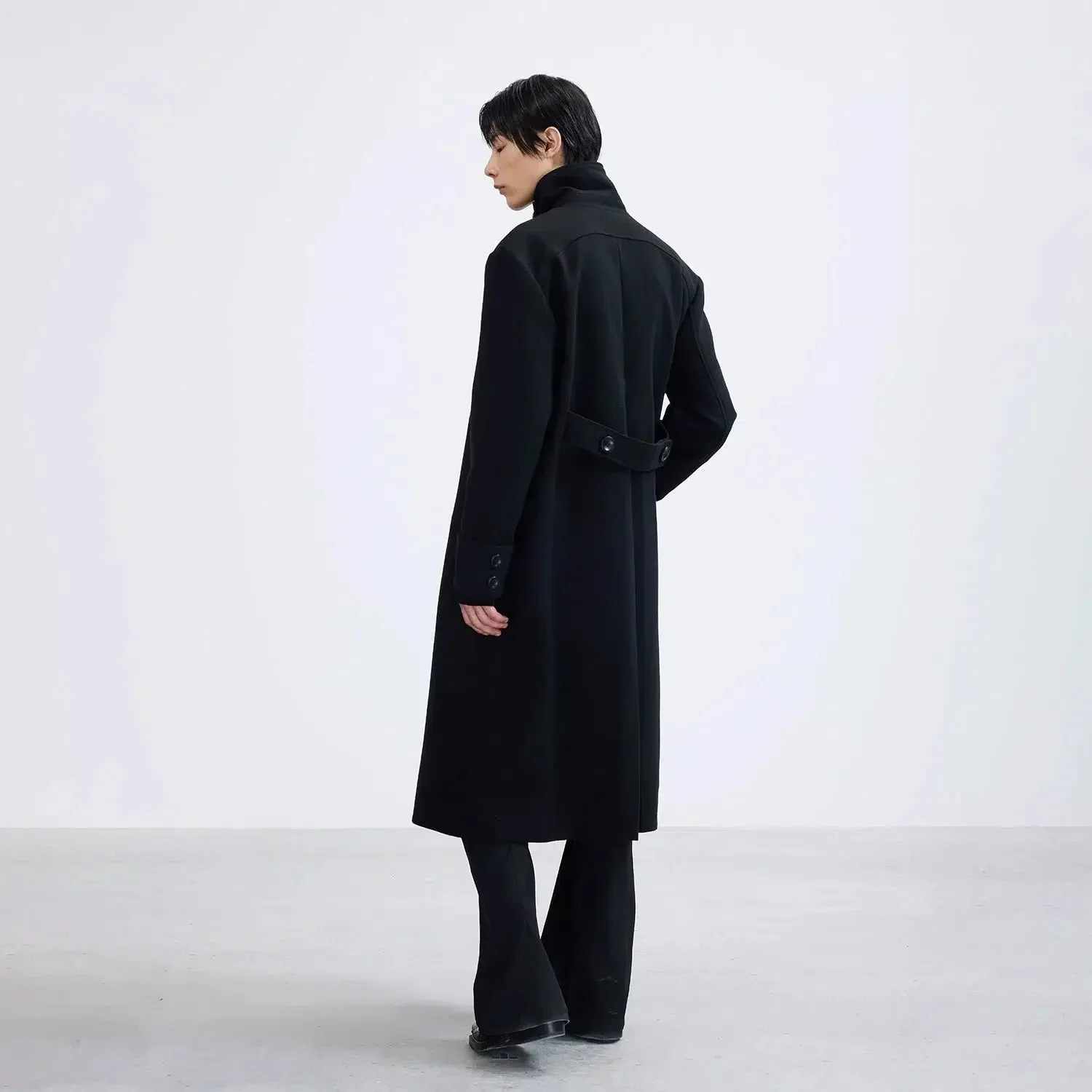 Sleek Buttoned Wool Overcoat