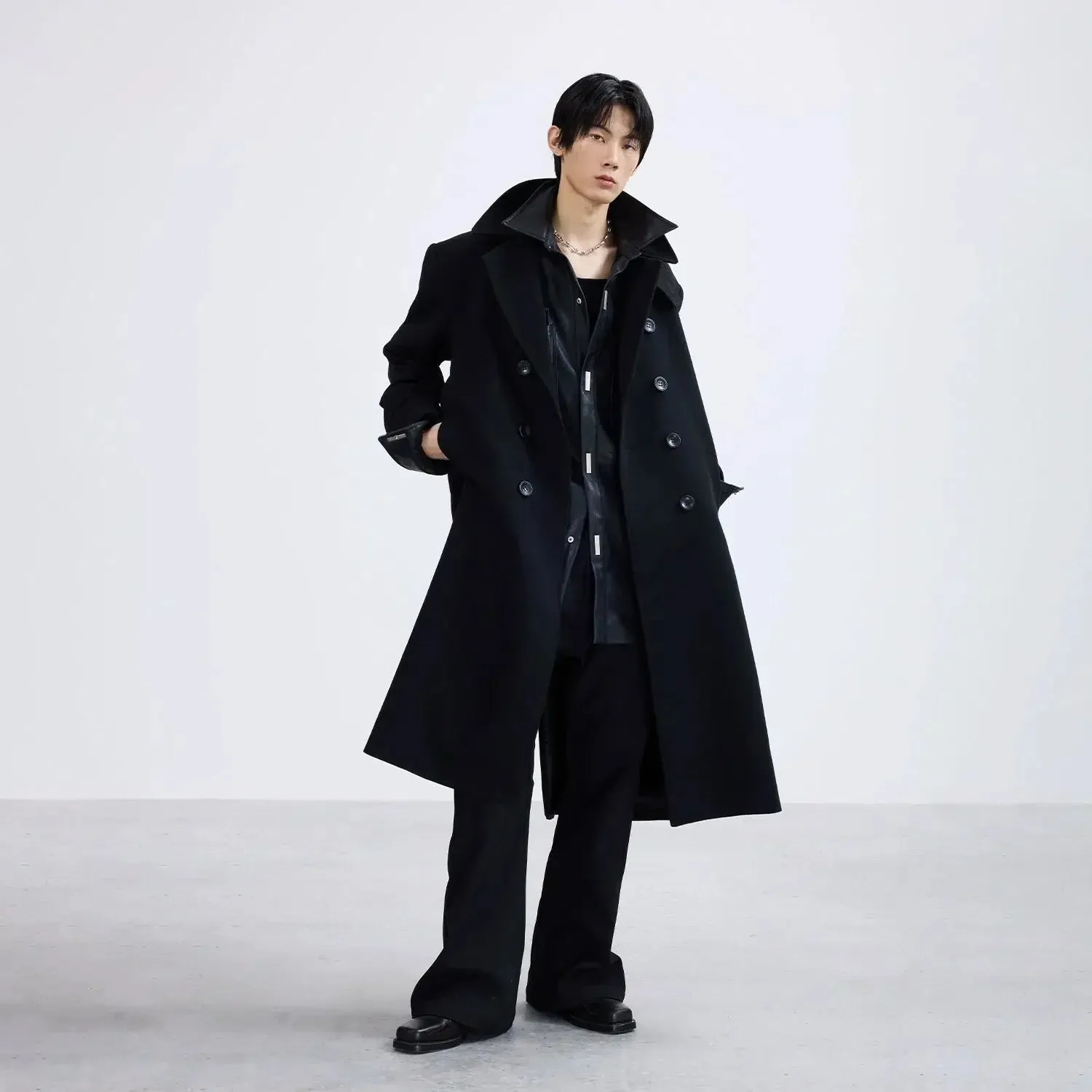 Sleek Buttoned Wool Overcoat