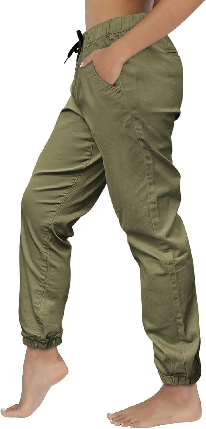 Southpole Women's Casual Comfy Twill Jogger Pants, Stretchable