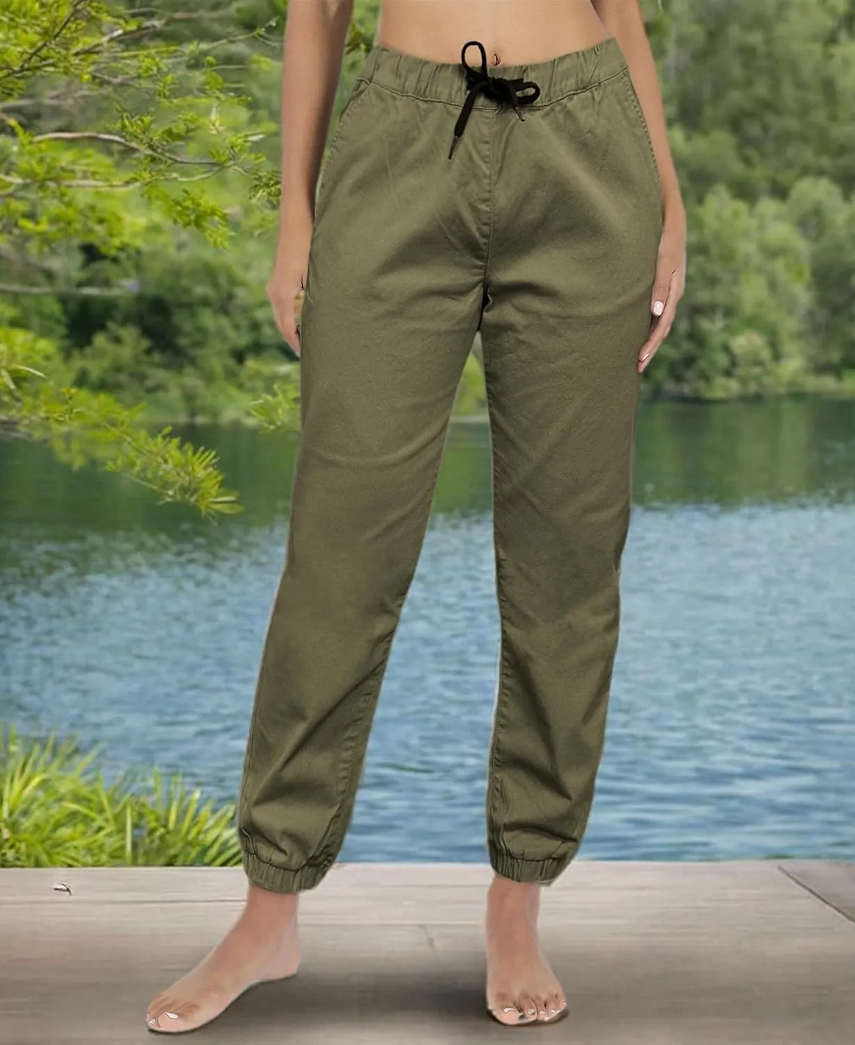Southpole Women's Casual Comfy Twill Jogger Pants, Stretchable