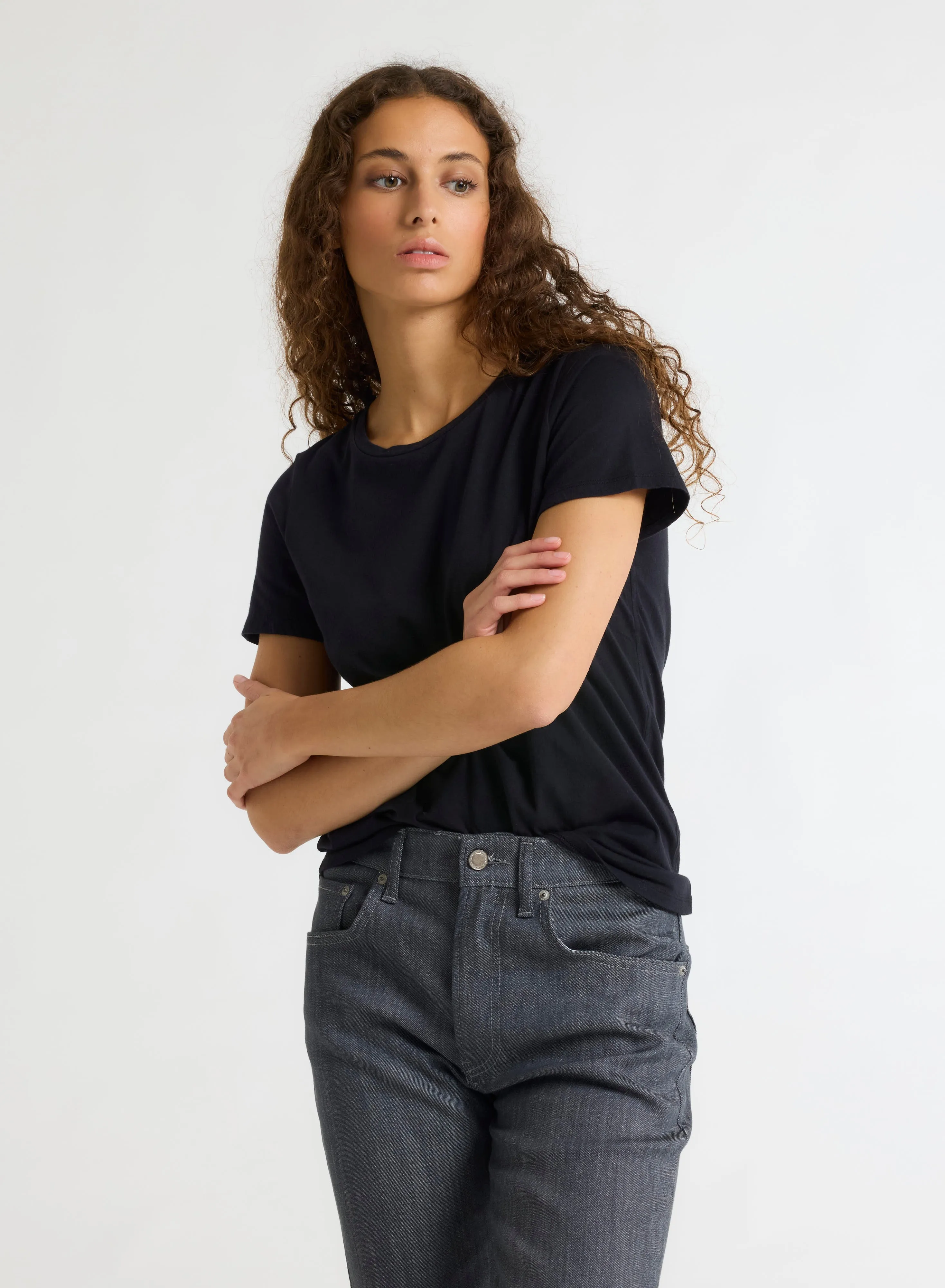 T-shirt Noir Polly col rond manches courtes en Coton organique