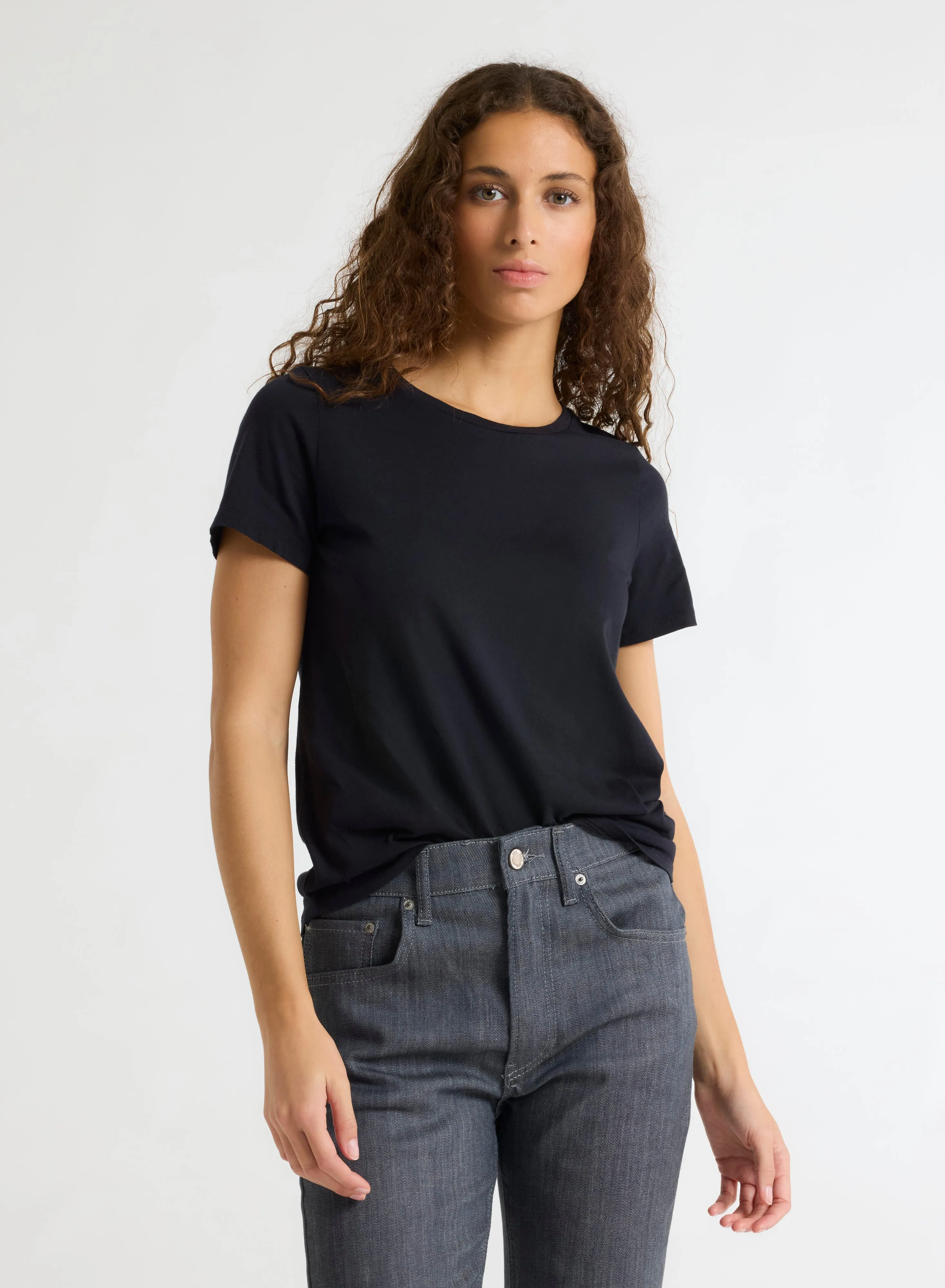 T-shirt Noir Polly col rond manches courtes en Coton organique