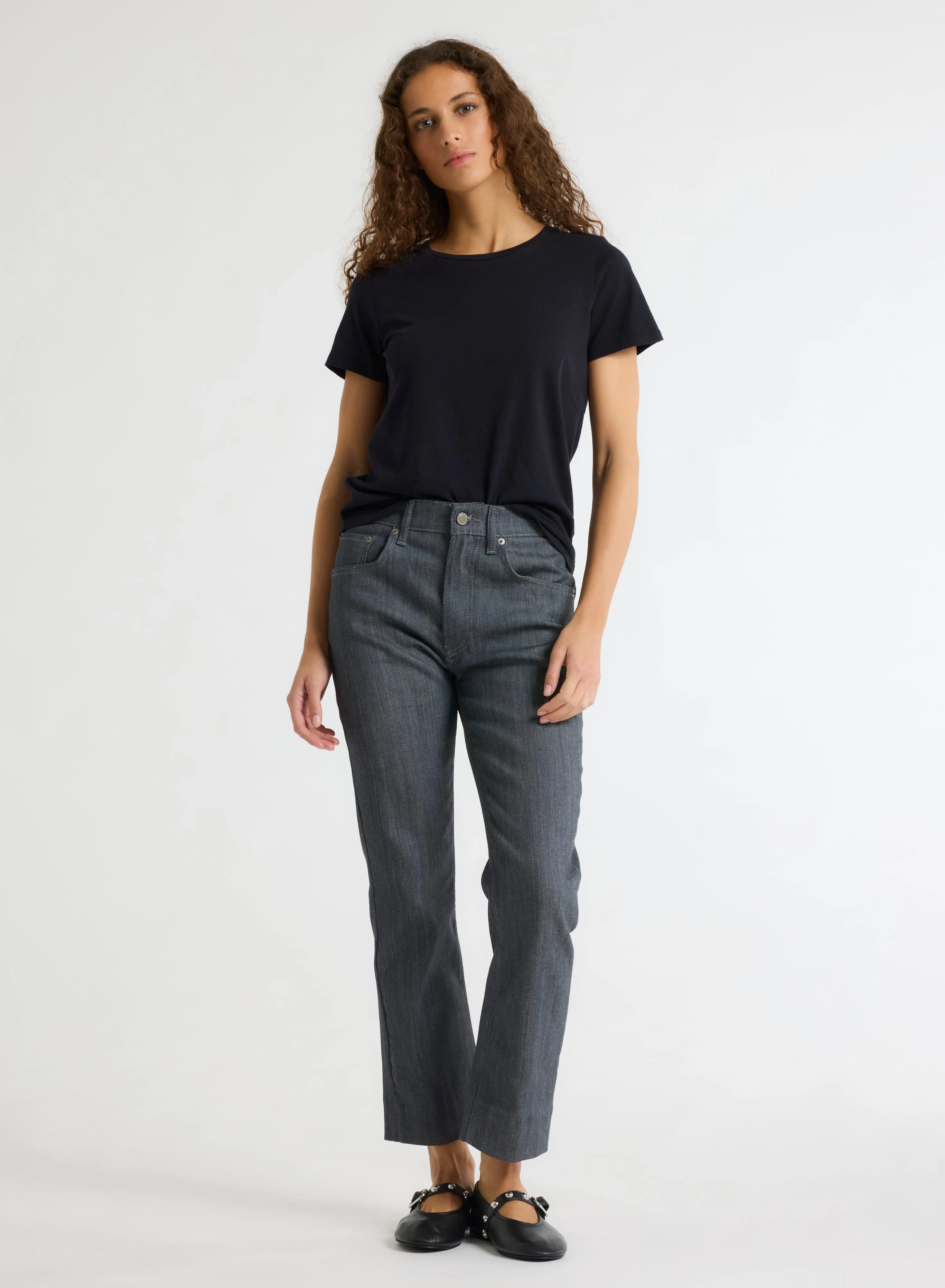 T-shirt Noir Polly col rond manches courtes en Coton organique