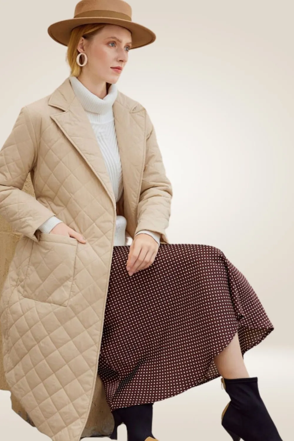Tailored Tan Long Parka Coat With Deep Pockets
